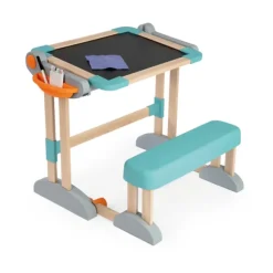Bureau Modulo Space - 2 En 1 Pupitre En Bois A Tableau - Ardoise Double Face - Magnetique/Craie - 60 Accessoires