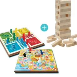 Coffret Jeux De Société En Bois - Chevaux Oie Et Tour Infernale