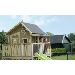 Maison En Bois Crooky 550 Avec Toboggan Et Bac A Sable