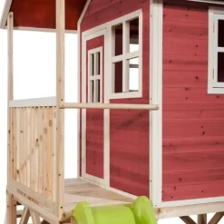 Maison En Bois Loft 500 Rouge Avec Toboggan Et Bac A Sable