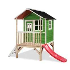 Maison En Bois Loft 300 Verte Avec Toboggan