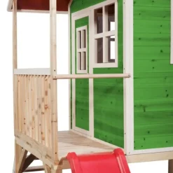 Maison En Bois Loft 300 Verte Avec Toboggan