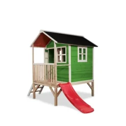 Maison En Bois Loft 300 Verte Avec Toboggan