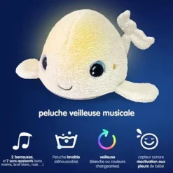 Peluche Veilleuse Musicale Beluga