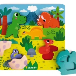 Puzzle En Bois Cache-Cache Dinosaures 6 Pieces