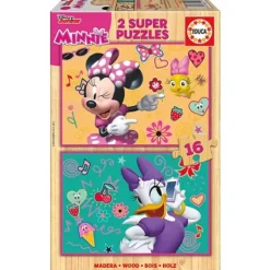 2 Puzzles En Bois De 16 Pieces Minnie